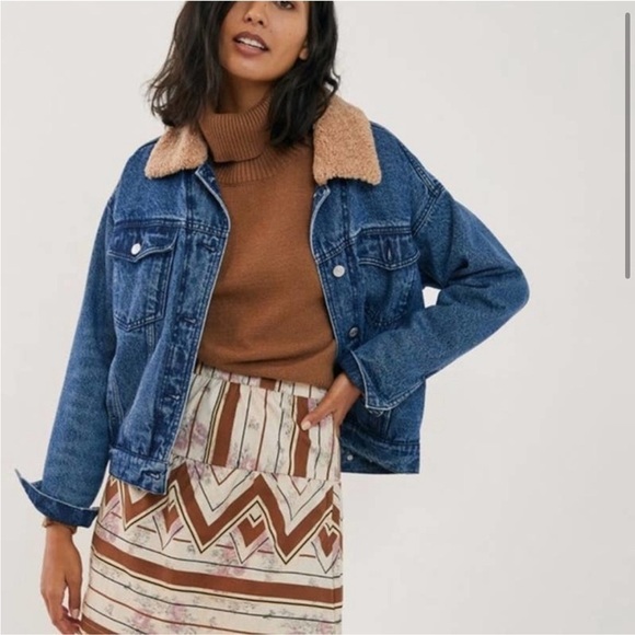 ANTHRO PILCRO Sherpa trimmed denim jacket XS - Picture 3 of 12